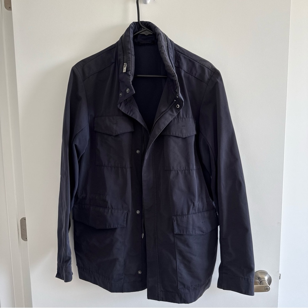 ARMANI COLLEZIONI MEN'S NAVY BLUE WATER REPELLENT RAIN COAT  WINDBREAKER SIZE 50 - Picture 2 of 10